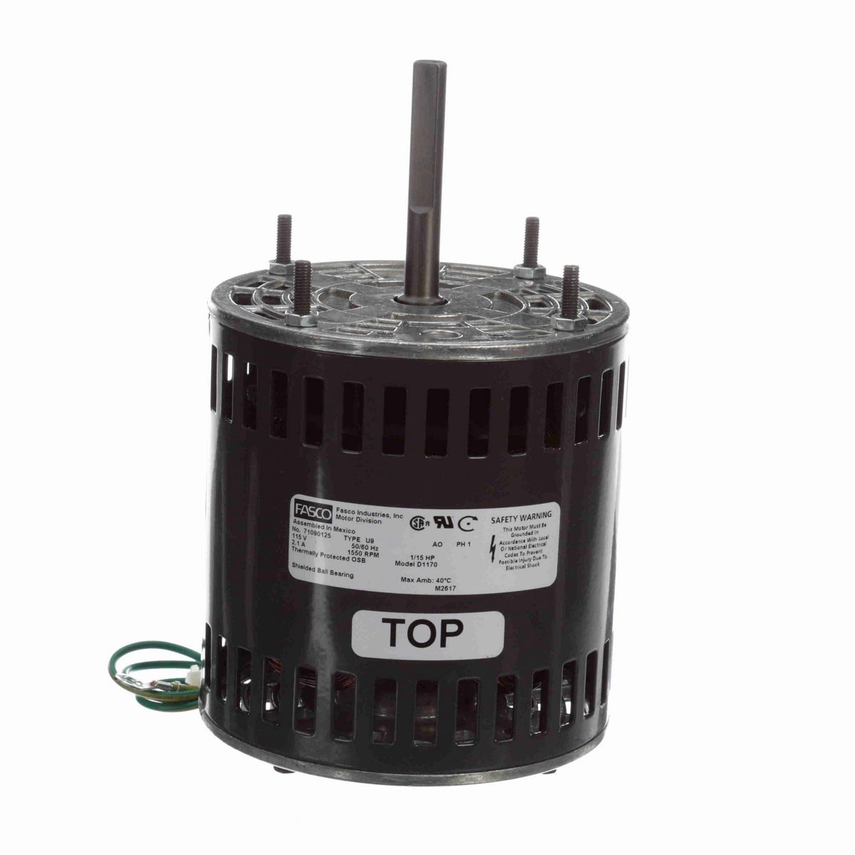FASCO OEM Replacement Motor, 1/15 HP, 1 Ph, 60 Hz, 115 V, 1550 RPM, 1 Speed, 4.4" Diameter, OAO - D1170