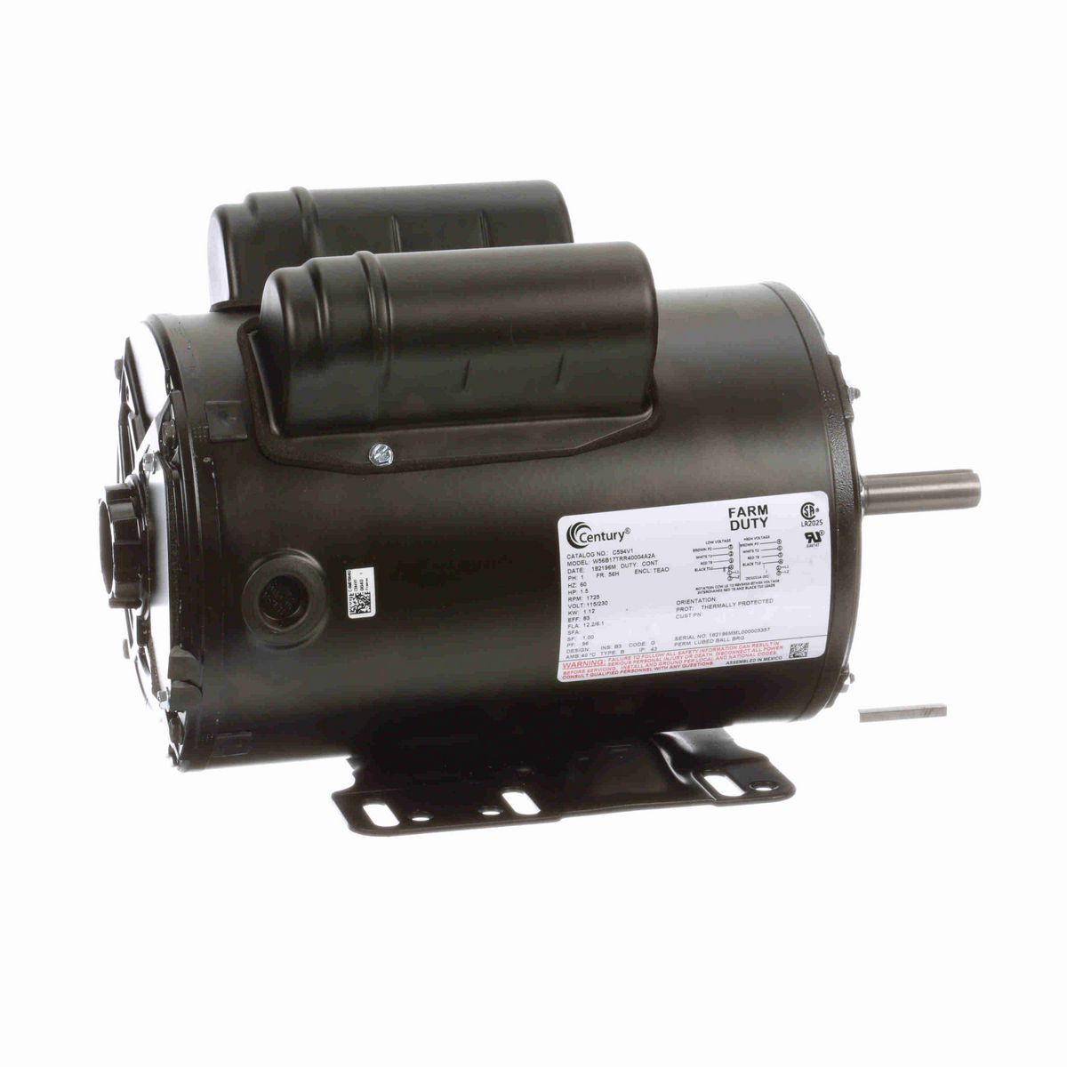 Century General Purpose Farm Duty Motor, 1.5 HP, 1 Ph, 60 Hz, 115/230 V, 1800 RPM, 56H Frame, TEAO - C594V1