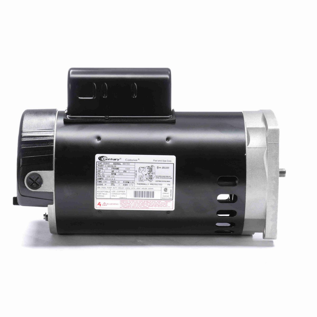Century Pool Pump Motor, 1.5 HP, 1 Ph, 60 Hz, 208-230 V, 3600 RPM, Y56Y Frame, DP - B2842