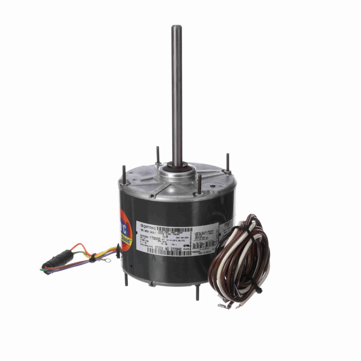 Genteq HEAT SHIELD® Condenser Fan Motor, 1/4 HP, 1 Ph, 60 Hz, 208-230 V, 1075 RPM, 1 Speed, 48 Frame, CLOSEDAO - 3728HS