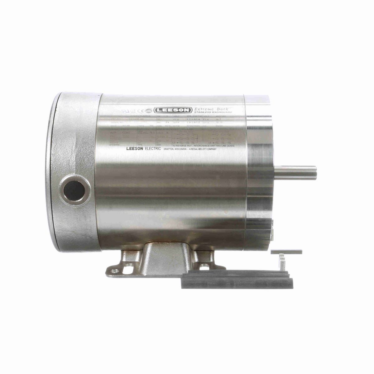LEESON Extreme Duck® Ultra General Purpose Motor, 0.50 & 0.33 HP, 3 Ph, 60 & 50 Hz, 230/460 & 190/380 V, 1800 & 1500 RPM, 56C Frame, TENV - 117906.00