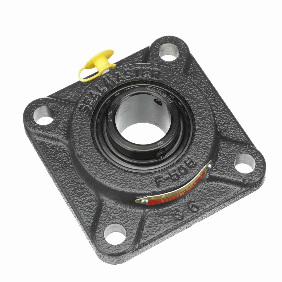 Sealmaster Mounted Cast Iron Four Bolt Flange Ball Bearing - 52100 Bearing Steel, Black Oxided - Setscrew Lock - SF-19C