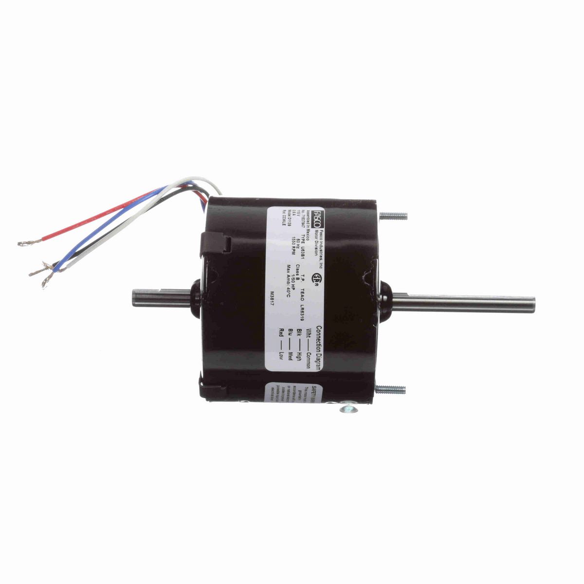 FASCO OEM Replacement Motor, 1/50 HP, 1 Ph, 60 Hz, 115 V, 1550 RPM, 3 Speed, 3.3" Diameter, TEAO - D1139
