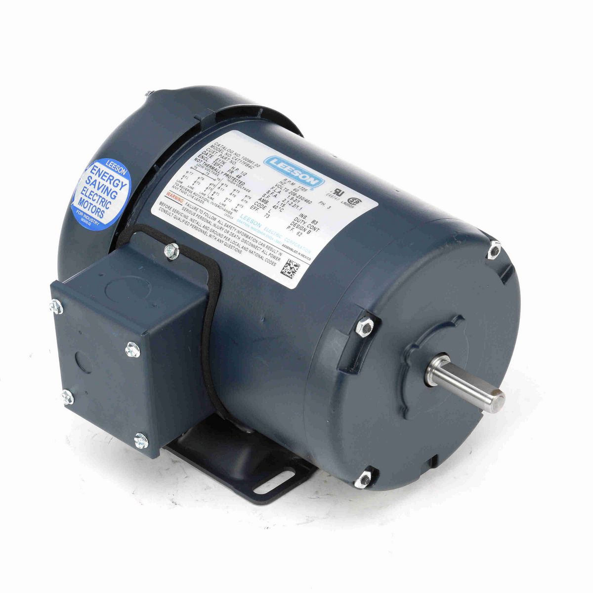LEESON General Purpose Motor, 0.50 HP, 3 Ph, 60 Hz, 230/460 V, 1800 RPM, 48 Frame, TEFC - 100961.00