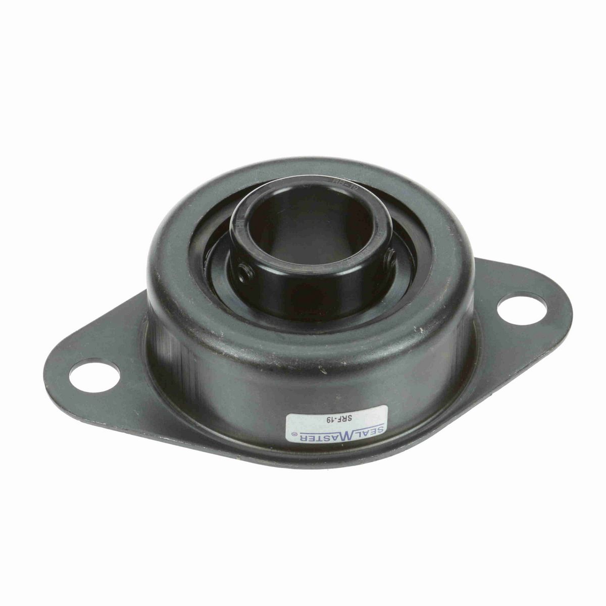 Sealmaster Mounted Stamped Steel Two Bolt Flange Ball Bearing - 52100 Bearing Steel, Black Oxided - Setscrew Lock - SRF-19