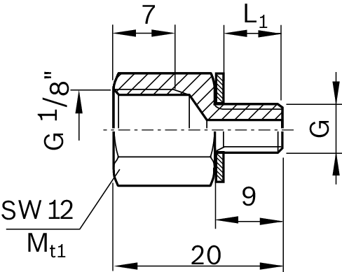Переходник G 1/8 на M6 для роликовых рельсовых систем Bosch Rexroth M6X8-G1/8 [R345503204]