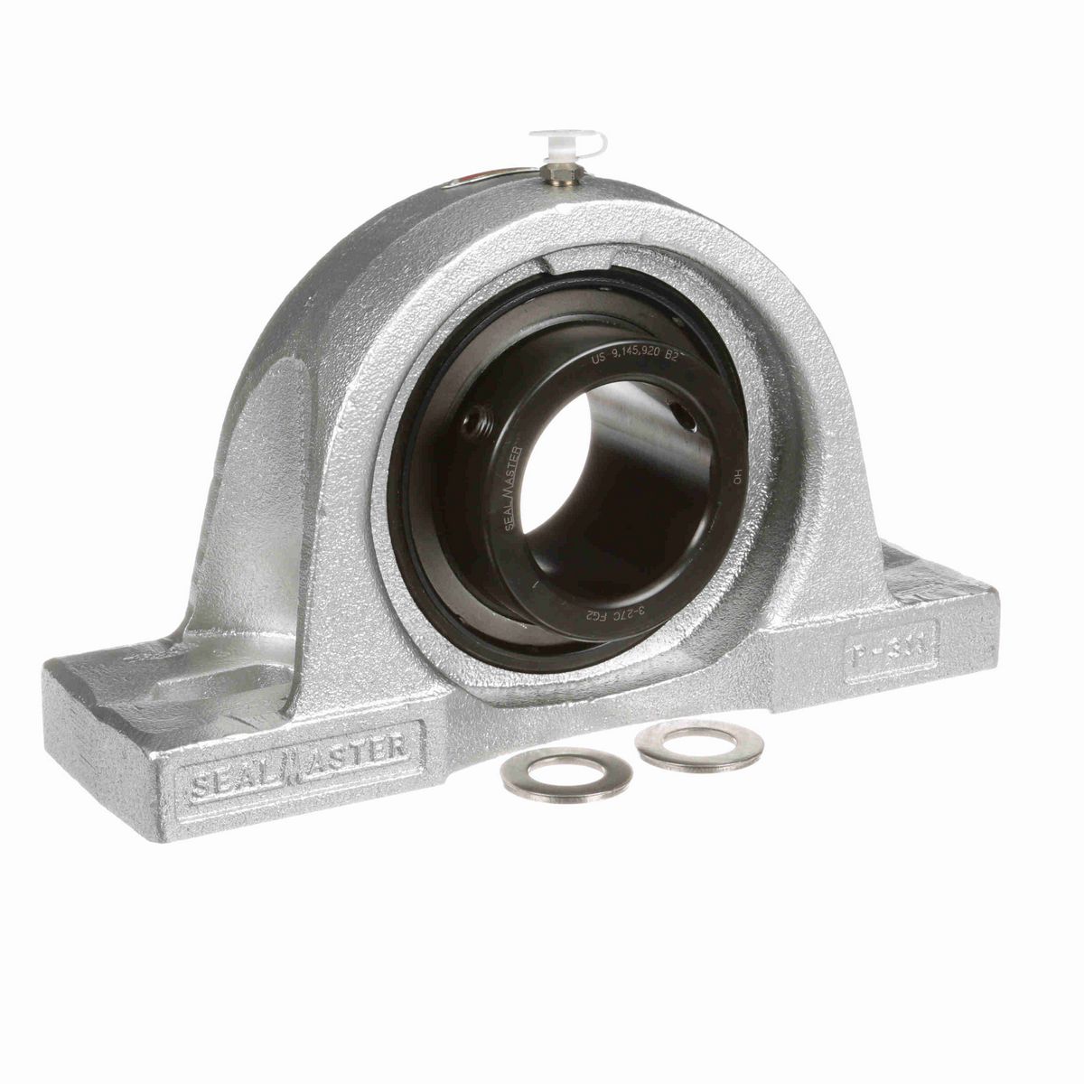 Sealmaster Mounted Flouropolymer Coated Cast Iron Two Bolt Pillow Block Ball Bearing - 52100 Bearing Steel, Black Oxided - Setscrew Lock - Corrosion Resistant - MP-39C CR
