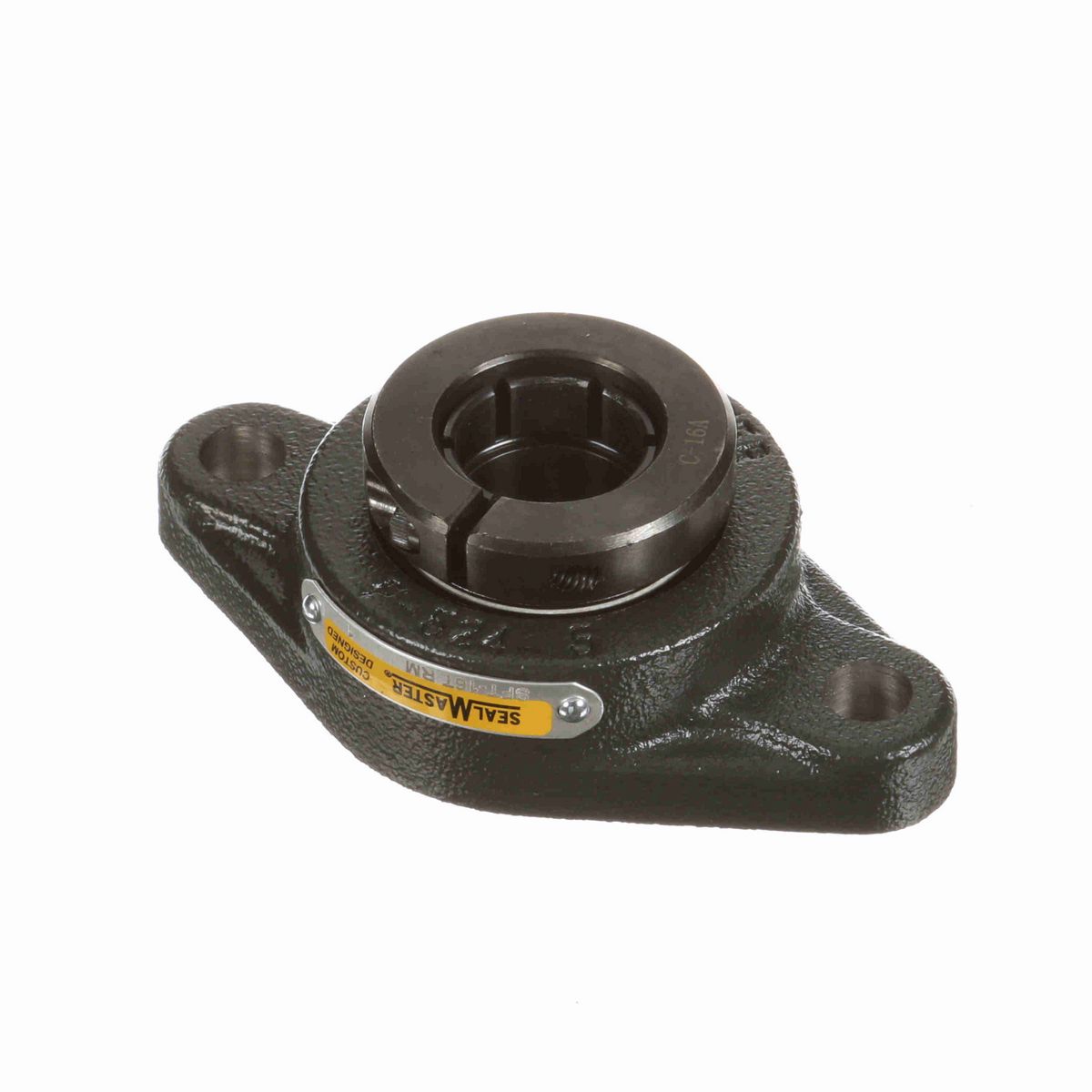 Sealmaster Mounted Cast Iron Two Bolt Flange Ball Bearing - 52100 Bearing Steel, Black Oxided - Concentric Lock - Reduced Maintenance - Lubed for Life - SFT-16T RM