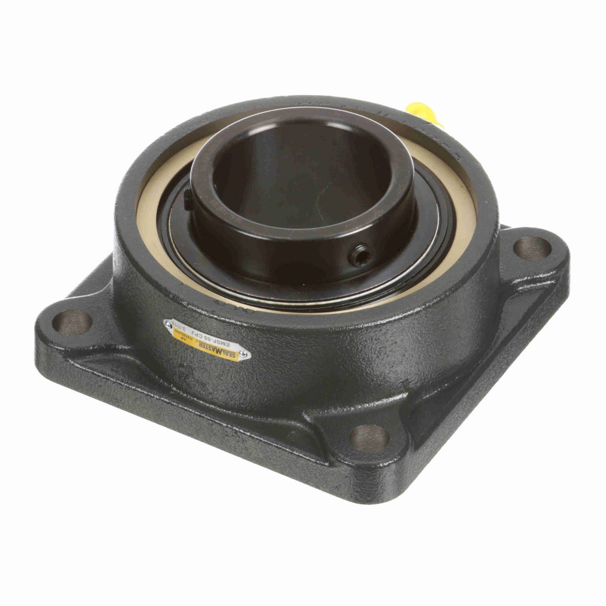 Sealmaster Mounted Cast Iron Four Bolt Flange Ball Bearing - 52100 Bearing Steel, Black Oxided - Setscrew Lock - EMSF-55 CPJ