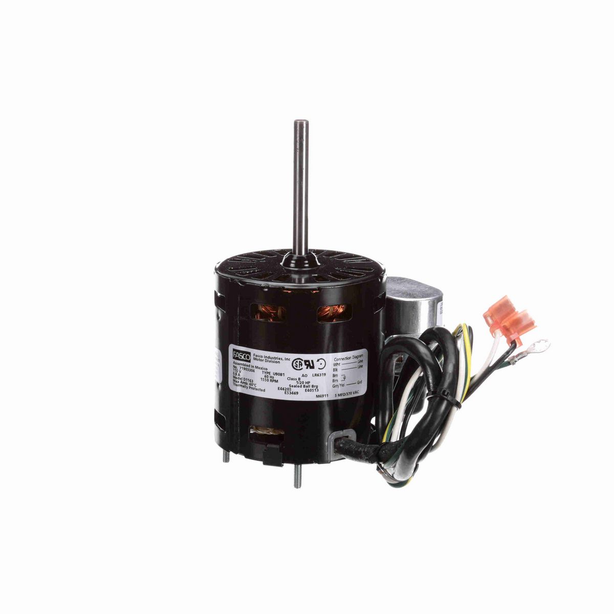 FASCO OEM Replacement Motor, 1/20 HP, 1 Ph, 60 Hz, 115 V, 1550 RPM, 1 Speed, 3.3" Diameter, OAO - D1143