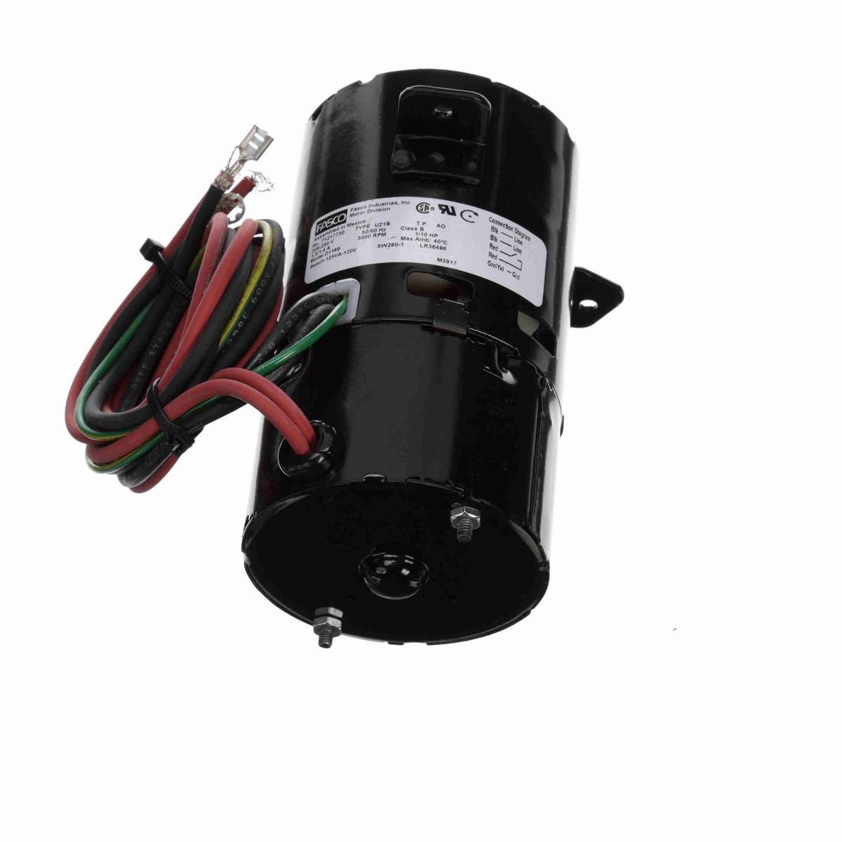 FASCO OEM Replacement Motor, 1/10 HP, 1 Ph, 50 Hz, 208-230 V, 3000 RPM, 1 Speed, 3.3" Diameter, OAO - D1169