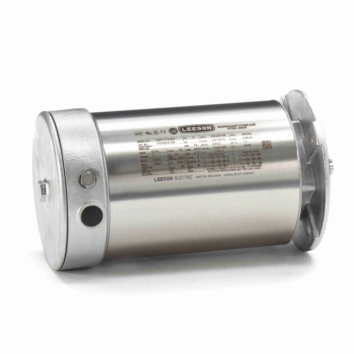 LEESON Premium Duck™ 0.50 HP General Purpose, 3 phase, 1800 RPM, 208-230/460 V, 71 Frame, TENV - 103404.00