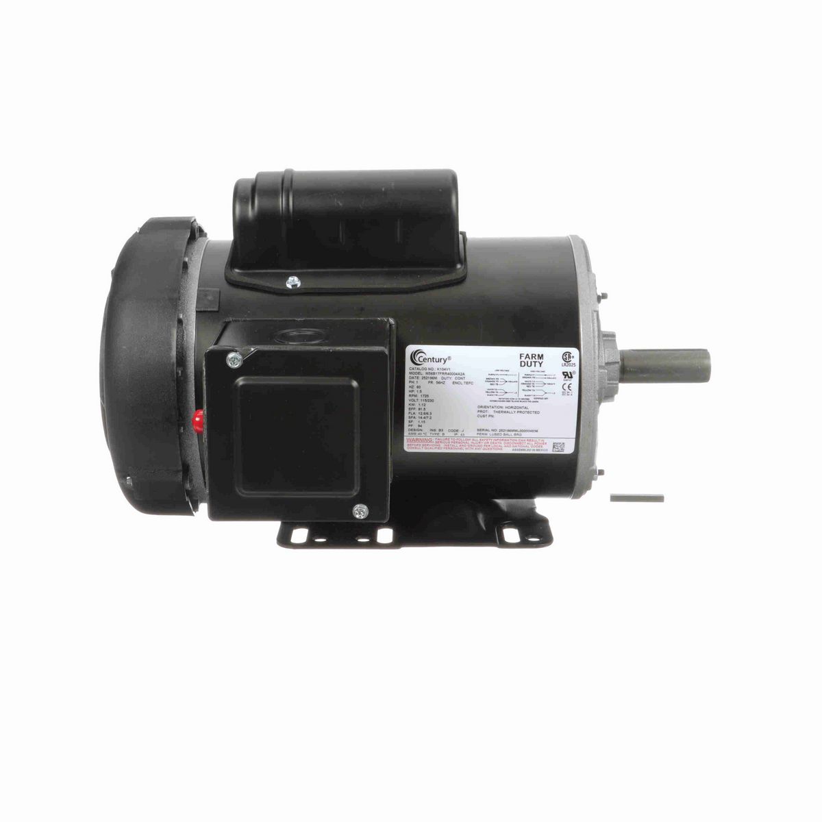 Century General Purpose Farm Duty Motor, 1.5 HP, 1 Ph, 60 Hz, 115/230 V, 1800 RPM, 56HZ Frame, TEFC - K104V1