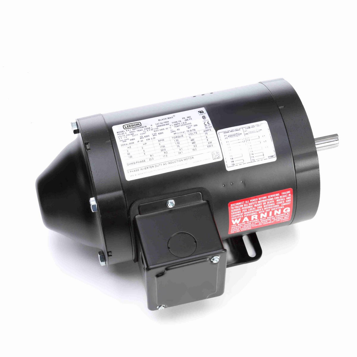 LEESON Speed Ratio Motor, 0.50 HP, 3 Ph, 60 Hz, 230/460 V, 1800 RPM, 56C Frame, TENV - Y534
