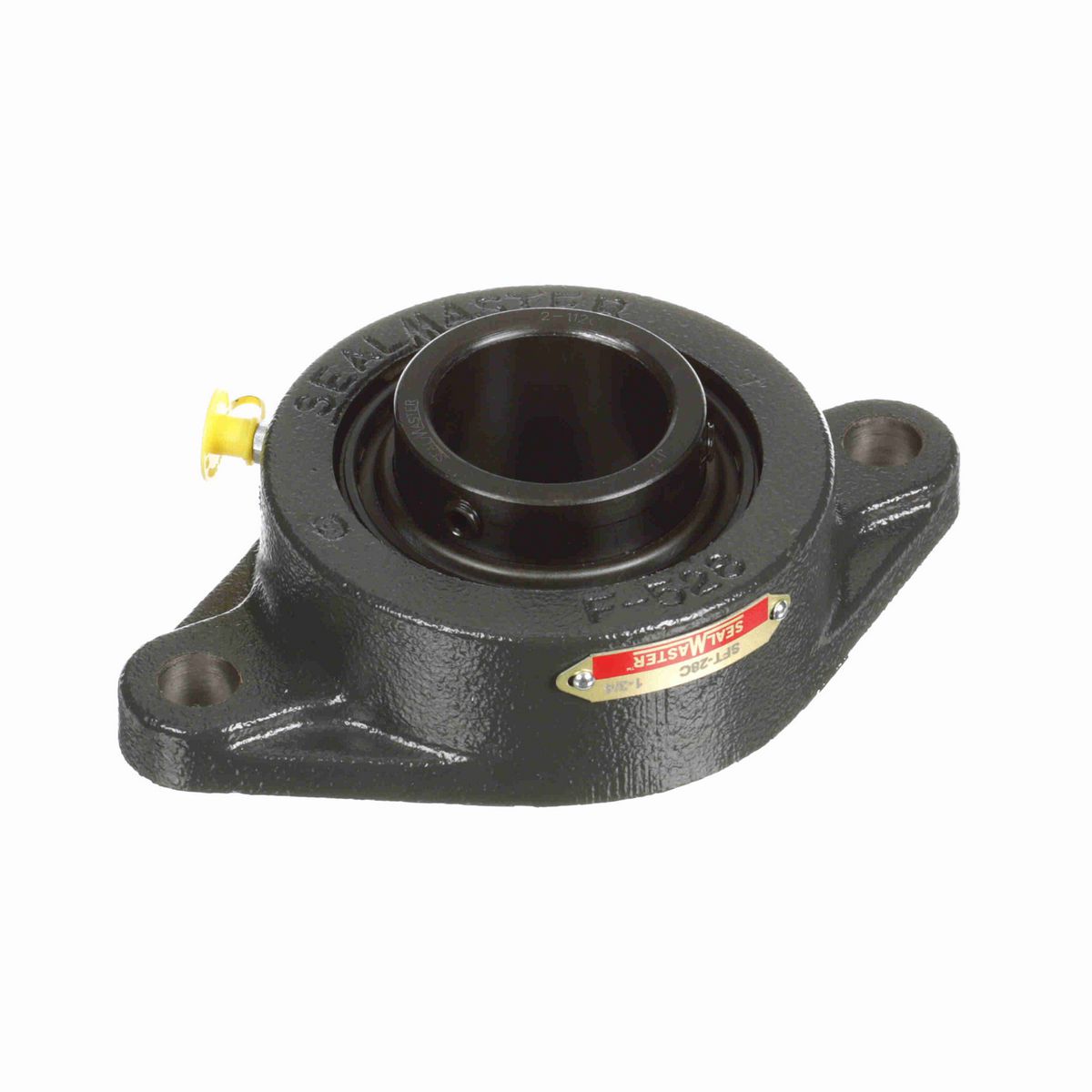 Sealmaster Mounted Cast Iron Two Bolt Flange Ball Bearing - 52100 Bearing Steel, Black Oxided - Setscrew Lock - SFT-28C