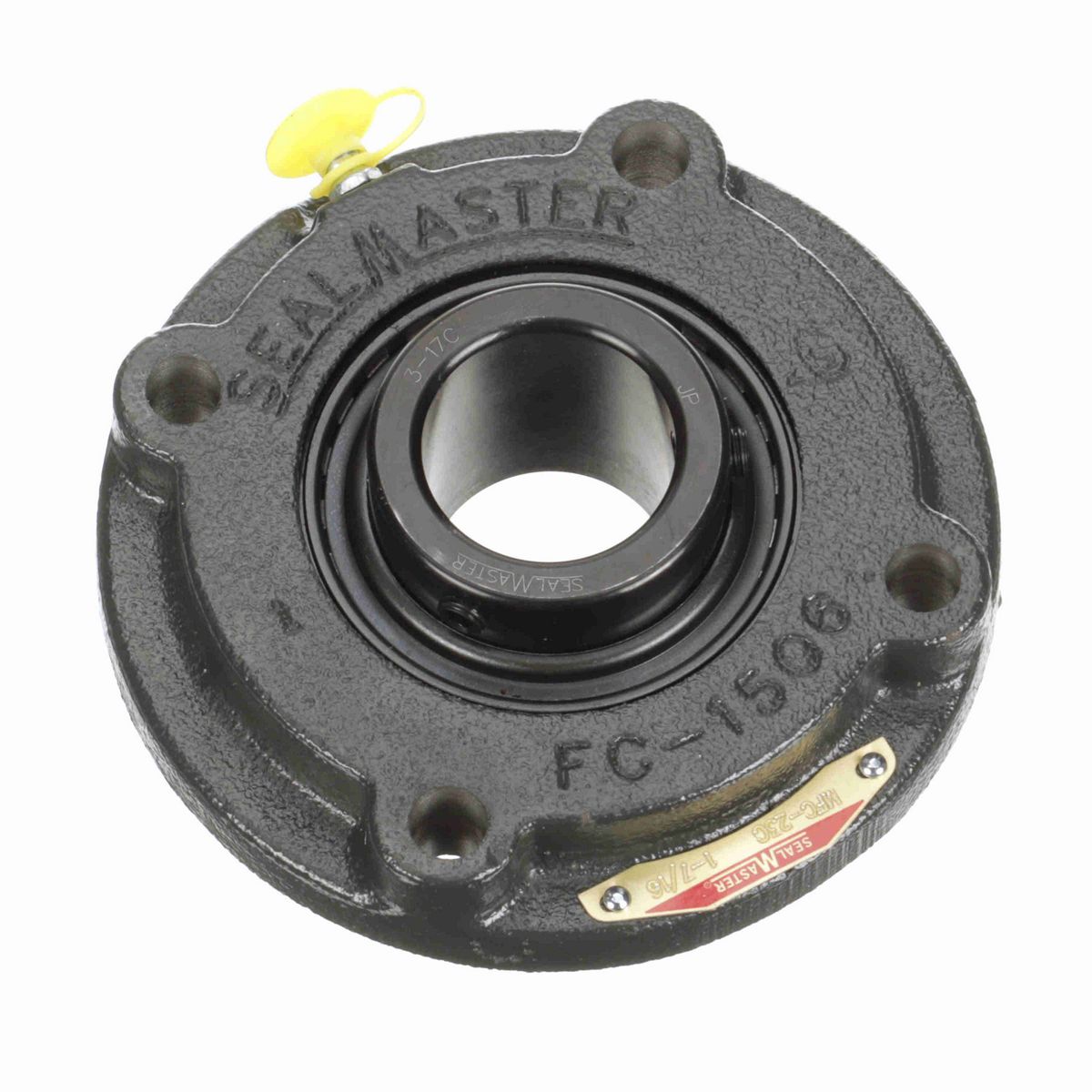 Sealmaster Mounted Cast Iron Flange Cartridge Ball Bearing - 52100 Bearing Steel, Black Oxided - Setscrew Lock - MFC-23C