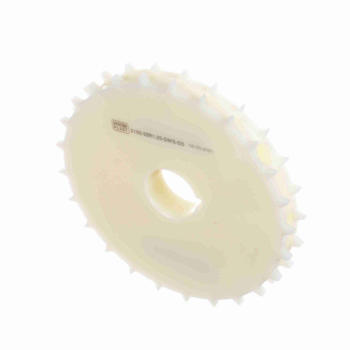 System Plast 2190 Series Split Machined Sprocket with 25 Teeth, a 1-1/4in Round Shaft-Ready Bore and Setscrew - 2190-25R1.25-DMS-SS