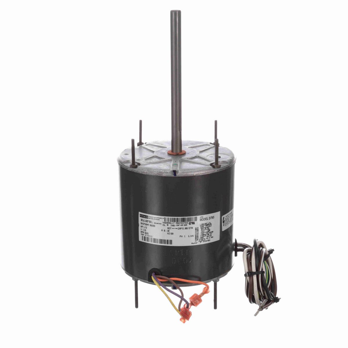 FASCO OEM Replacement Motor, 1/3 HP, 1 Ph, 60 Hz, 115 V, 825 RPM, 1 Speed, 48 Frame, OAO - D795