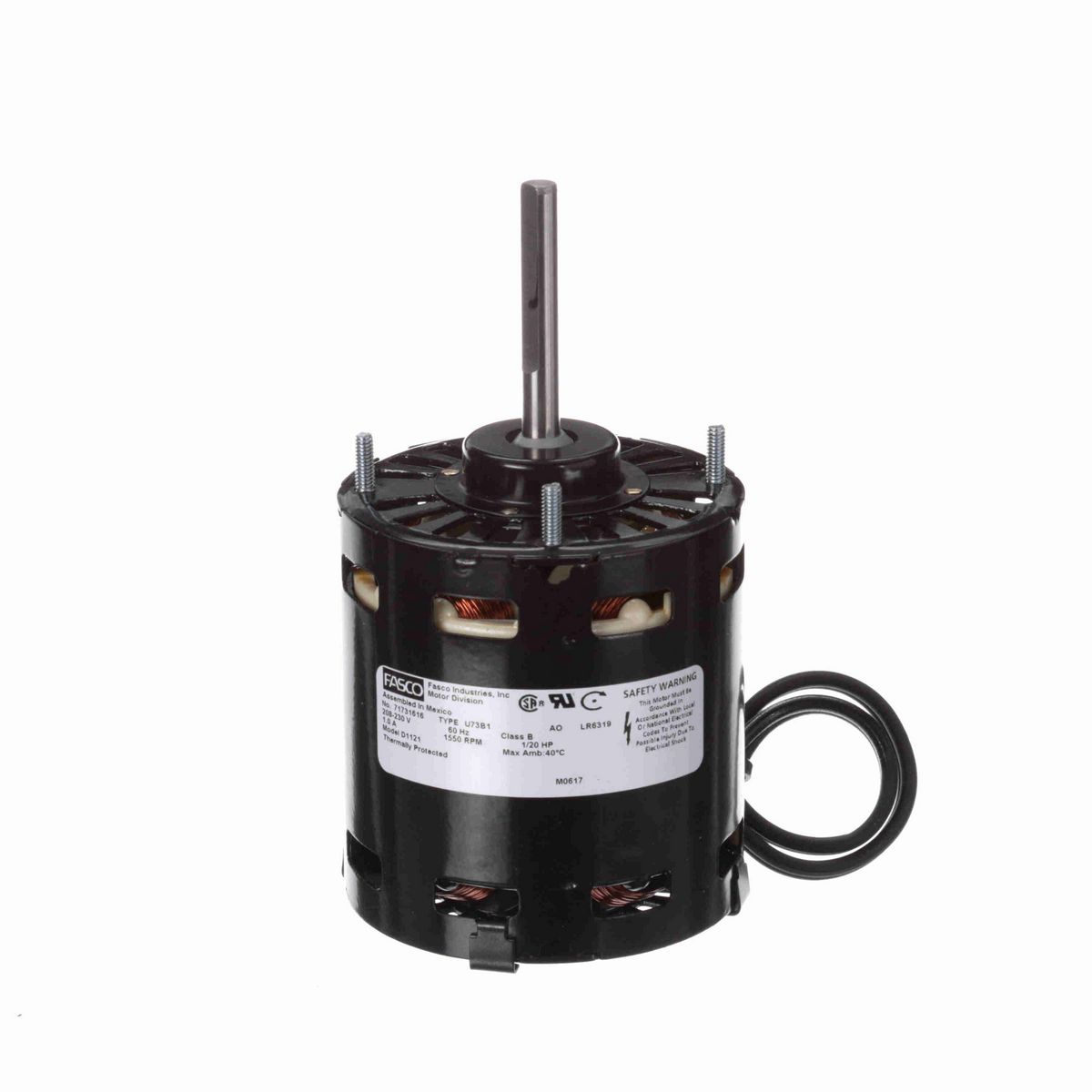 FASCO OEM Replacement Motor, 1/20 HP, 1 Ph, 60 Hz, 208/230 V, 1550 RPM, 1 Speed, 3.3" Diameter, OAO - D1121