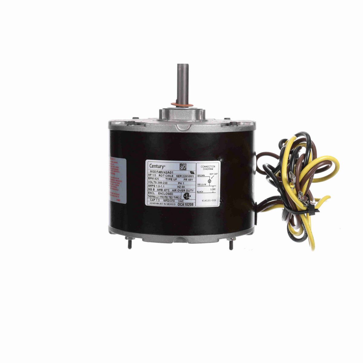 Century OEM Replacement Motor, 1/5 HP, 1 Ph, 60 Hz, 208-230 V, 825 RPM, 1 Speed, 48 Frame, TEAO - OCA10208