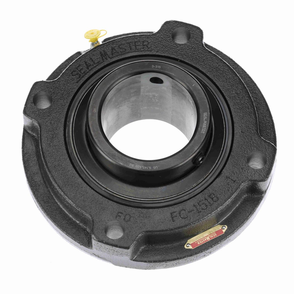 Sealmaster Mounted Cast Iron Flange Cartridge Ball Bearing - 52100 Bearing Steel, Black Oxided - Setscrew Lock - MFC-63
