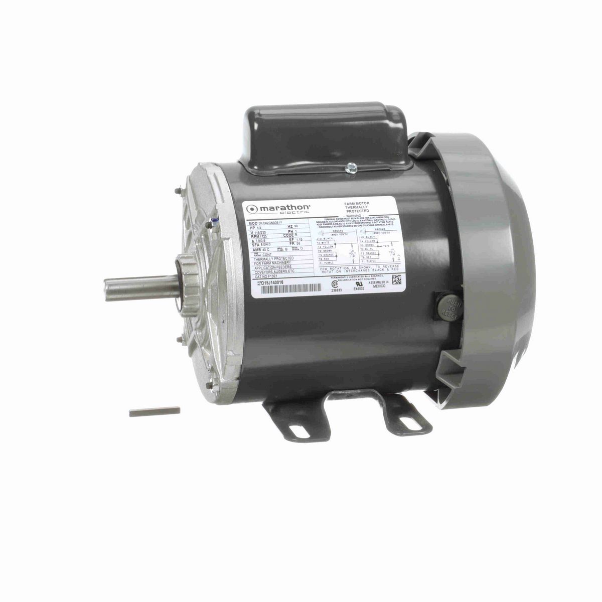 LEESON General Purpose Farm Duty Motor, 0.33 HP, 1 Ph, 60 Hz, 115/230 V, 1800 RPM, 56 Frame, TEFC - F13E1