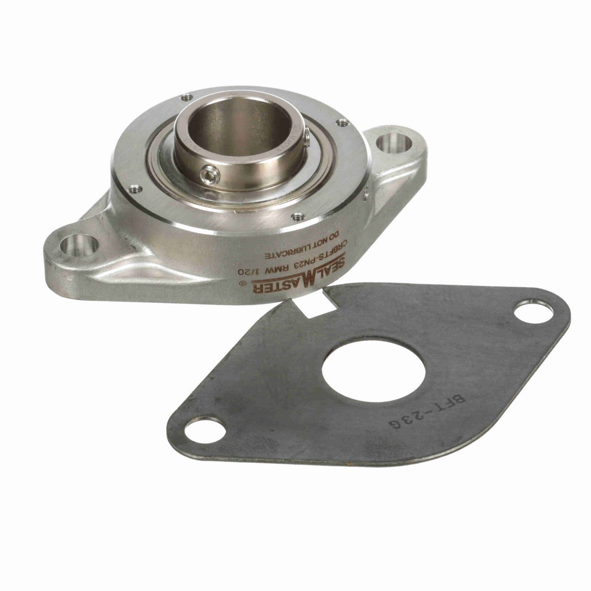 Sealmaster Mounted Stainless Steel Two Bolt Flange Ball Bearing - 52100 Bearing Steel, Phosphorus Nickel Coated - Setscrew Lock - Corrosion Resistant - Reduced Maintenance - Lubed for Life - CRBFTS-PN23 RMW