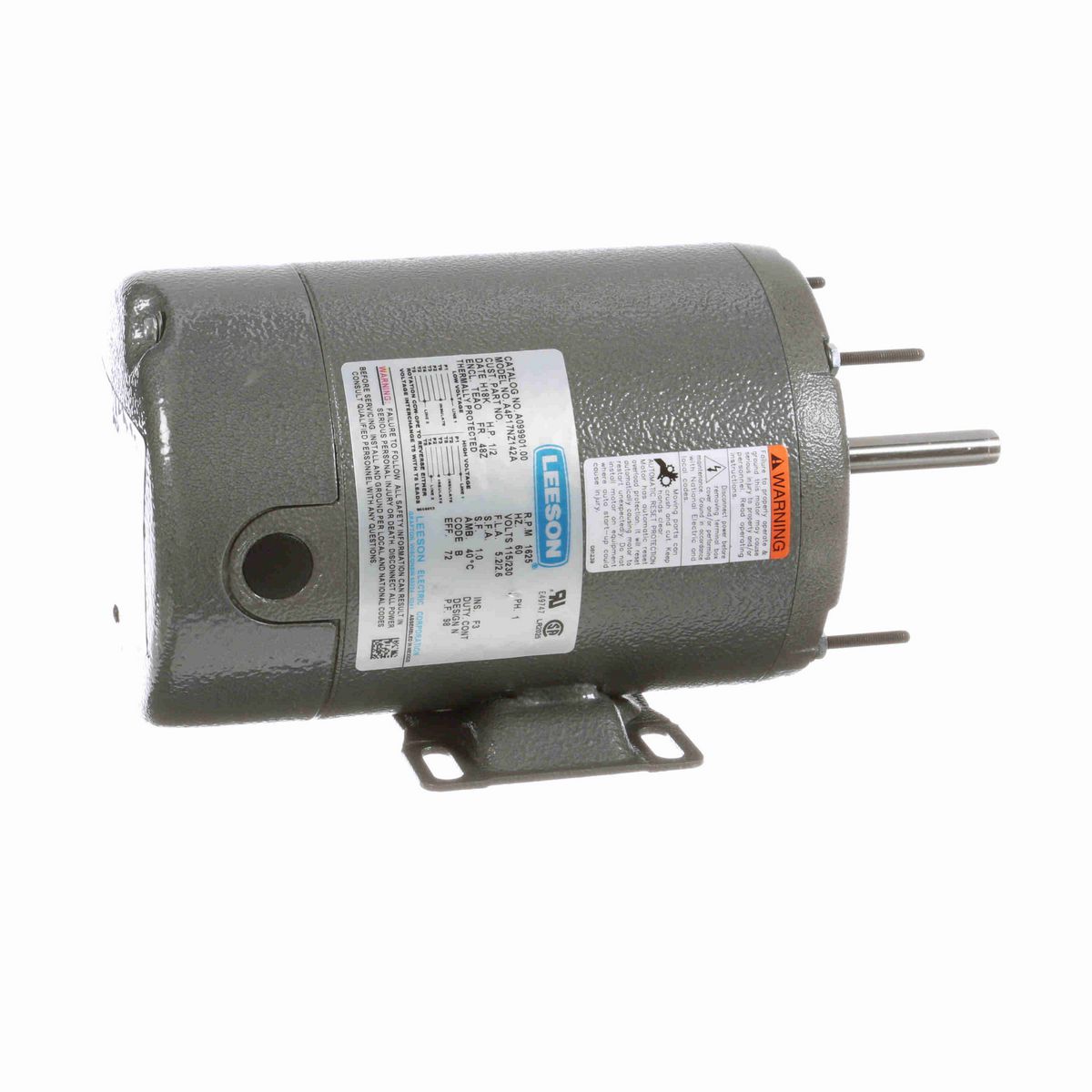 LEESON Agricultural Motor, 0.50 HP, 1 Ph, 60 Hz, 115/230 V, 1800 RPM, 48Z Frame, TEAO - A099901.00