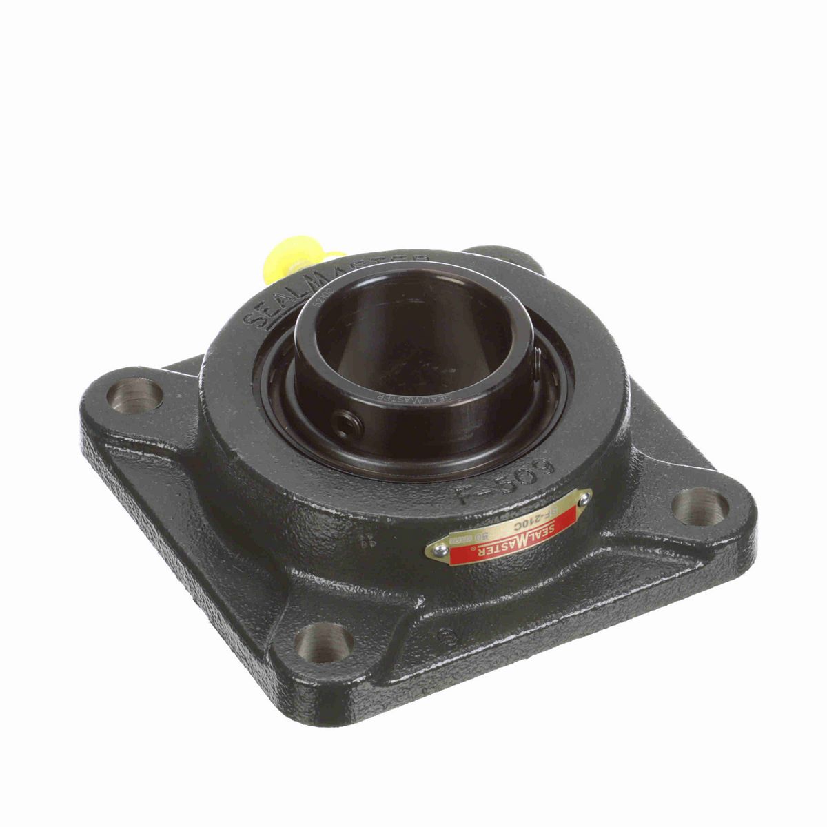 Sealmaster Mounted Cast Iron Four Bolt Flange Ball Bearing - 52100 Bearing Steel, Black Oxided - Setscrew Lock - SF-210C