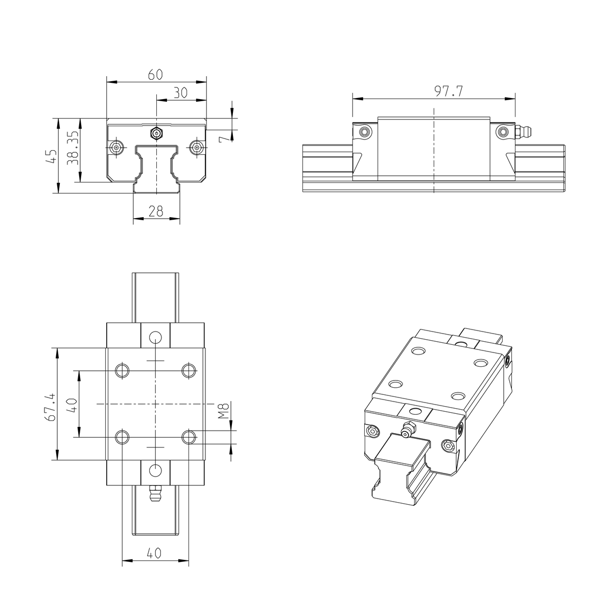 Шариковая каретка устойчивая к коррозии с покрытием Resist CR Bosch Rexroth KWD-030-SNH-C0-H-1 [R162179370]