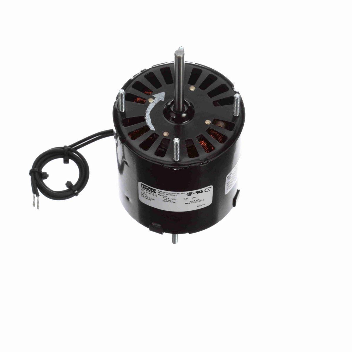 FASCO Fan and Blower Motor, 1/25 HP, 1 Ph, 60 Hz, 115 V, 3000 RPM, 1 Speed, 3.3" Diameter, OAO - D210