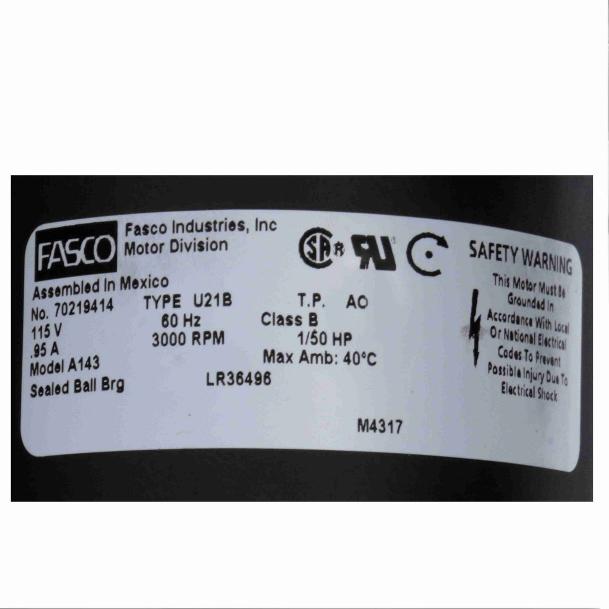 FASCO Rectangular Outlet Shaded Pole OEM Replacement Draft Inducer Blower, 115 Volts, Flange: No - A143
