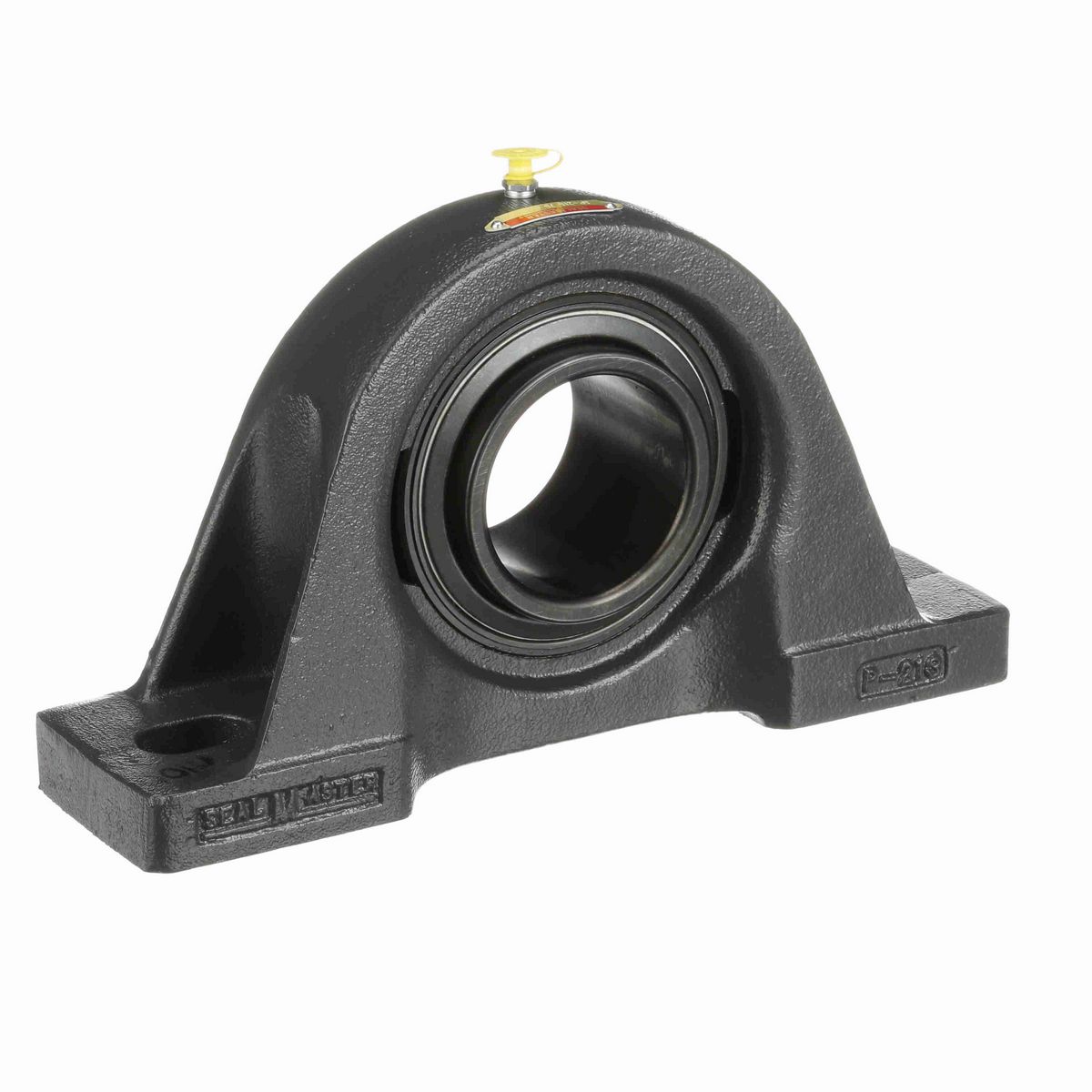 Sealmaster Mounted Cast Iron Two Bolt Pillow Block Ball Bearing - 52100 Bearing Steel, Black Oxided - Setscrew Lock - SP-215