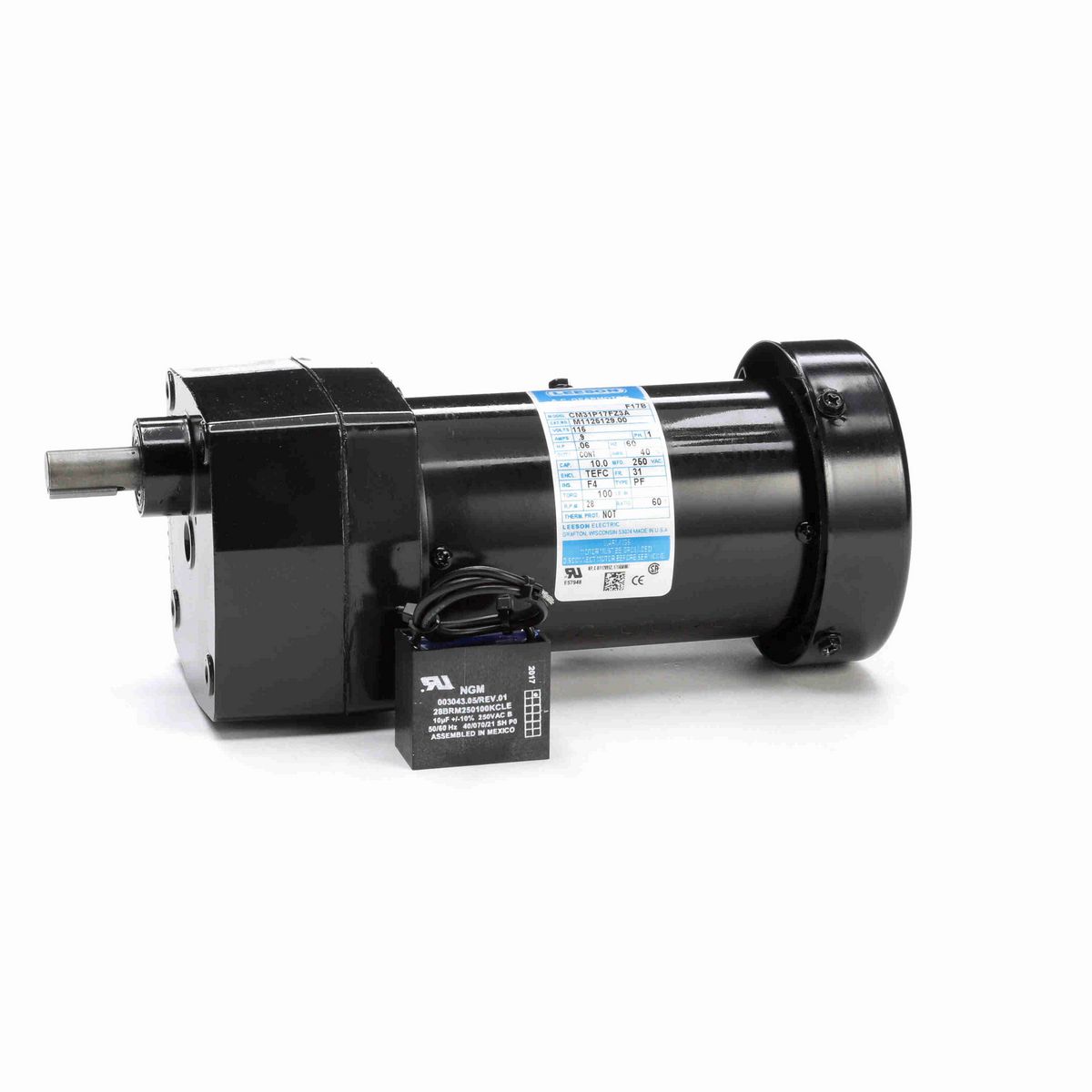 LEESON Parallel Shaft Gearmotor, 0.06 HP, 1 Ph, 60 Hz, 115 V, 28 RPM, 31 Frame, TEFC - M1125129.00
