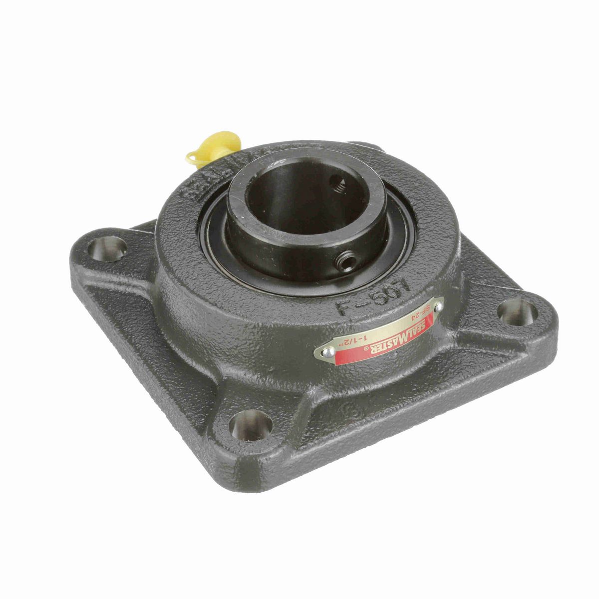 Sealmaster Mounted Cast Iron Four Bolt Flange Ball Bearing - 52100 Bearing Steel, Black Oxided - Setscrew Lock - SF-24