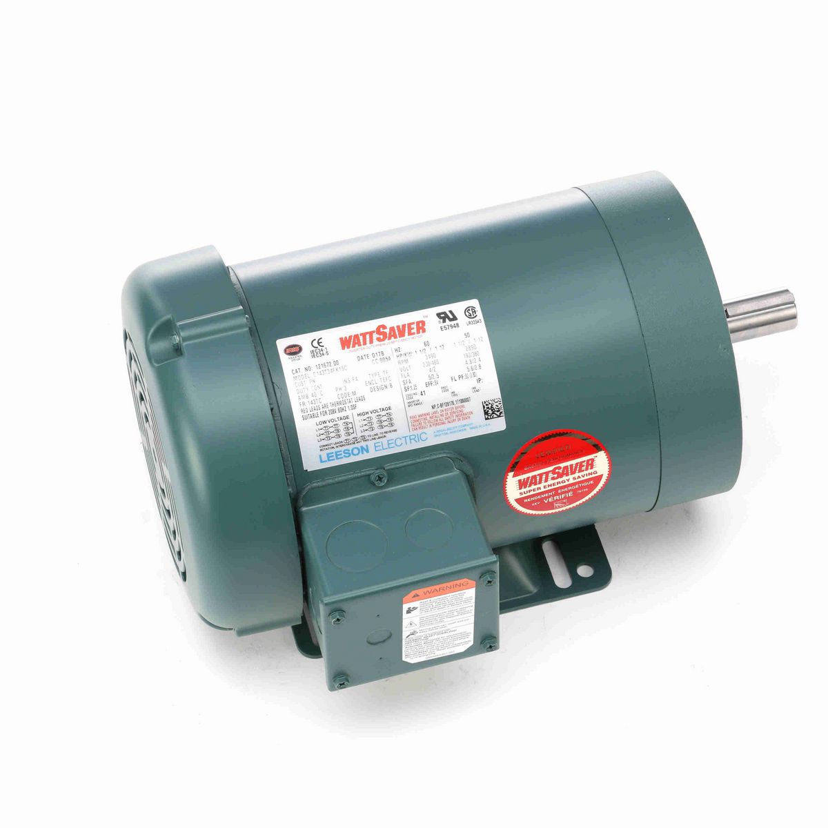 LEESON General Purpose Motor, 1.50 & 1.50 HP, 3 Ph, 60 & 50 Hz, 230/460 & 190/380 V, 3600 & 3000 RPM, 143TC Frame, TEFC - 121672.00