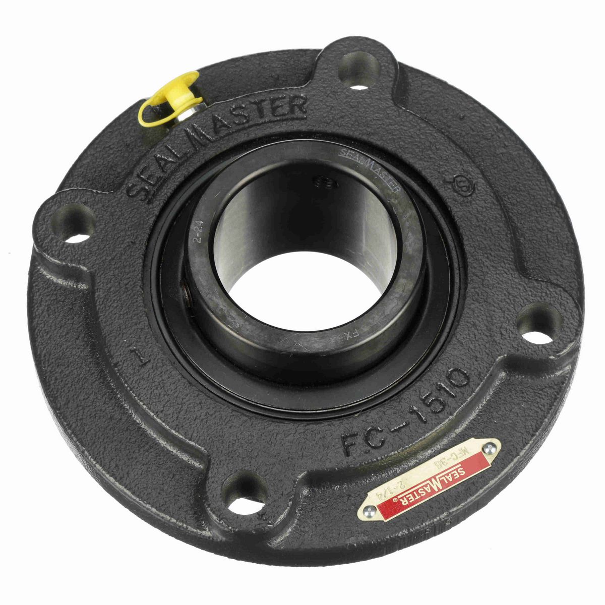 Sealmaster Mounted Cast Iron Flange Cartridge Ball Bearing - 52100 Bearing Steel, Black Oxided - Setscrew Lock - MFC-36