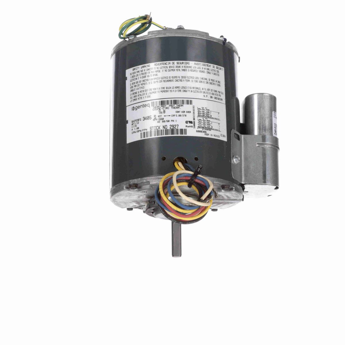 Genteq Condenser Fan Motor, 1/12 HP, 1 Ph, 60/50 Hz, 115 V, 1550 RPM, 1 Speed, 42 Frame, CLOSEDAO - 2927