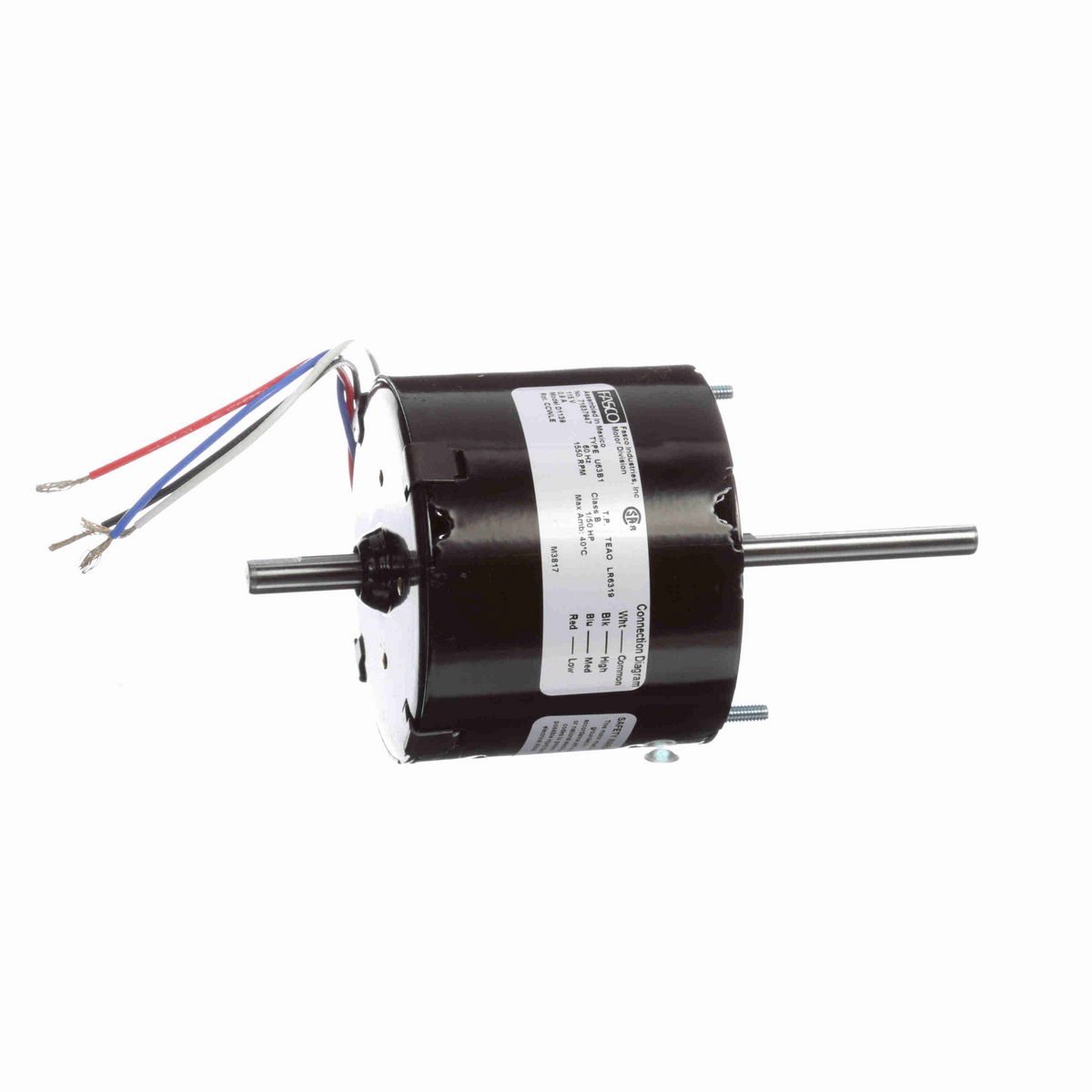FASCO OEM Replacement Motor, 1/50 HP, 1 Ph, 60 Hz, 115 V, 1550 RPM, 3 Speed, 3.3" Diameter, TEAO - D1139