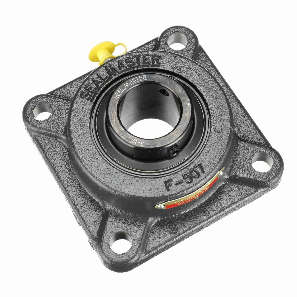 Sealmaster Mounted Cast Iron Four Bolt Flange Ball Bearing - 52100 Bearing Steel, Black Oxided - Setscrew Lock - MSF-23