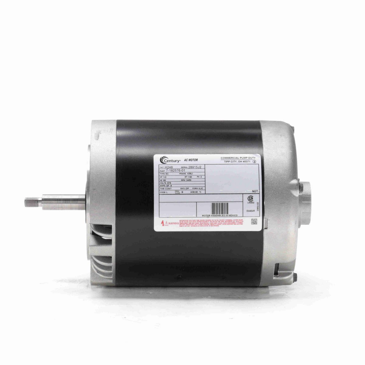 Century General Purpose Pump Motor, 1/2 HP, 3 Ph, 60 Hz, 575 V, 3600 RPM, K56J Frame, DP - H248