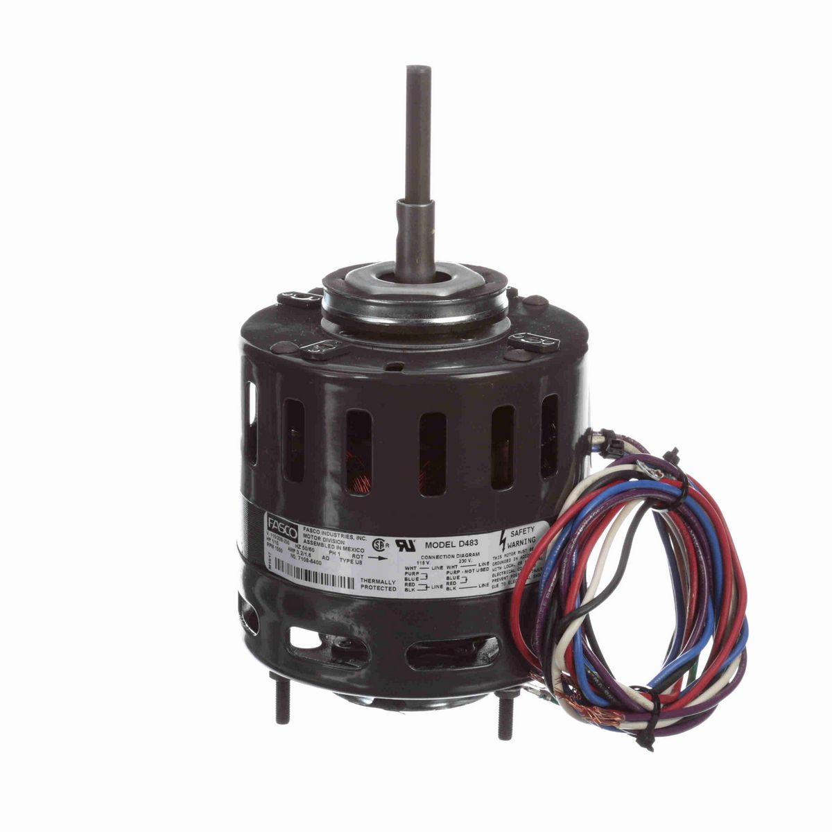 FASCO Refrigeration Motor, 1/15 HP, 1 Ph, 50/60 Hz, 115/208-230 V, 1550 RPM, 1 Speed, 4.4" Diameter, OAO - D483