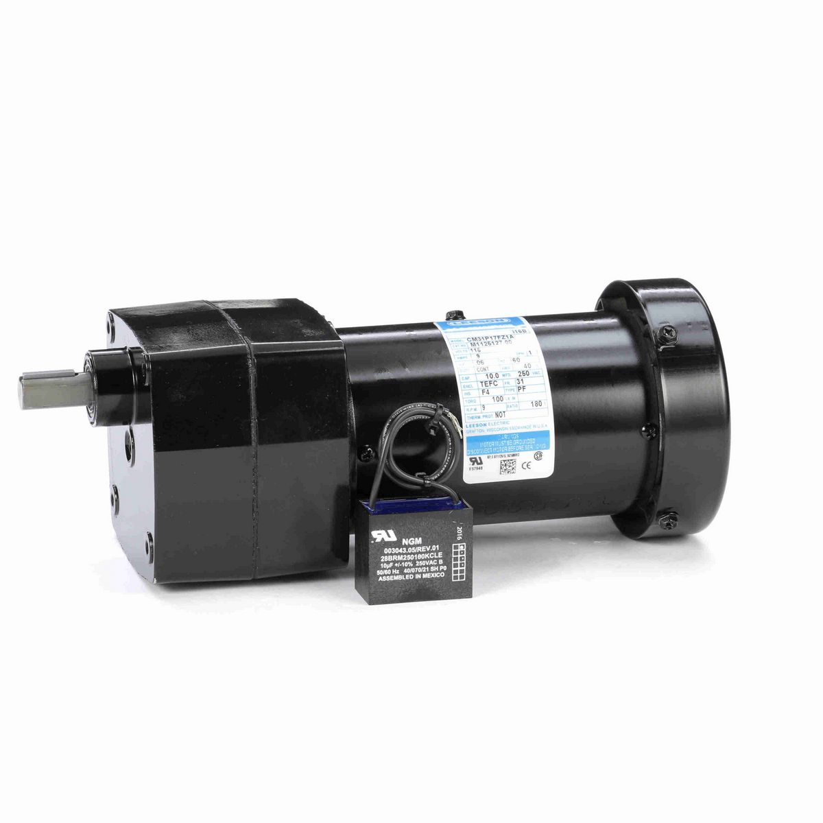 LEESON Parallel Shaft Gearmotor, 0.06 HP, 1 Ph, 60 Hz, 115 V, 9 RPM, 31 Frame, TEFC - M1125127.00
