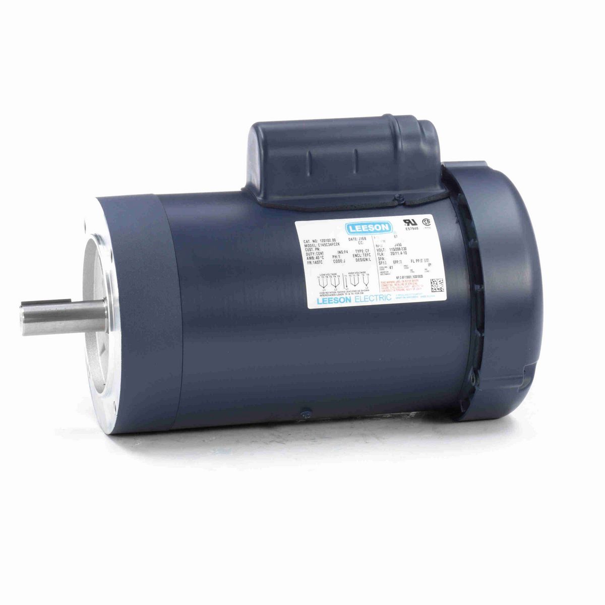 LEESON General Purpose Motor, 2 HP, 1 Ph, 60 Hz, 115/230 V, 3600 RPM, 145TC Frame, TEFC - 120102.00