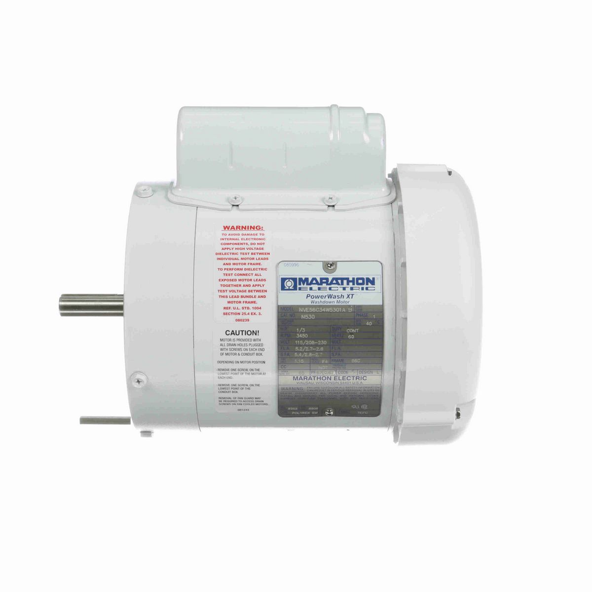 LEESON General Purpose Motor, 0.33 HP, 1 Ph, 60 Hz, 115/208-230 V, 3600 RPM, 56C Frame, TEFC - N530