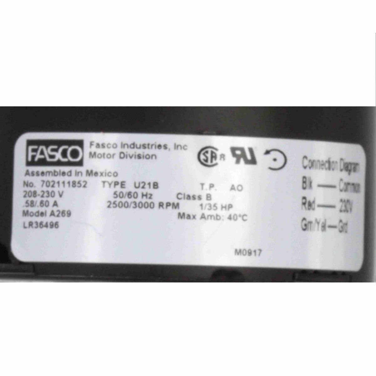 FASCO Rectangular Outlet Shaded Pole OEM Replacement Draft Inducer Blower, 208-230 Volts, Flange: No - A269