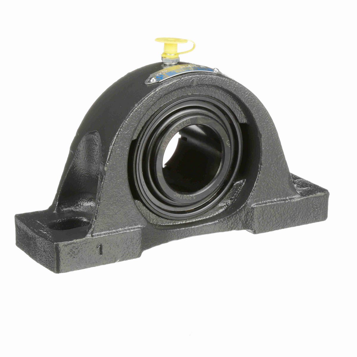 Sealmaster Mounted Cast Iron Two Bolt Pillow Block Ball Bearing - 52100 Bearing Steel, Black Oxided - Concentric Lock - NP-208TMC