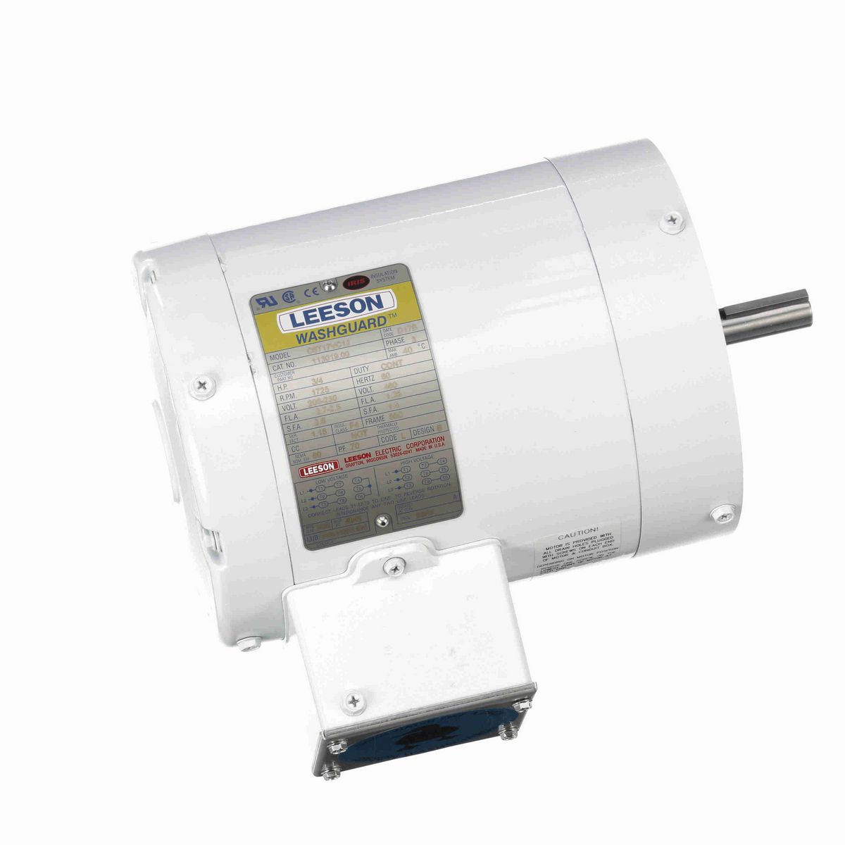 LEESON White Duck™ General Purpose Motor, 0.75 HP, 3 Ph, 60 Hz, 230/460 V, 1800 RPM, 56C Frame, TENV - 113019.00