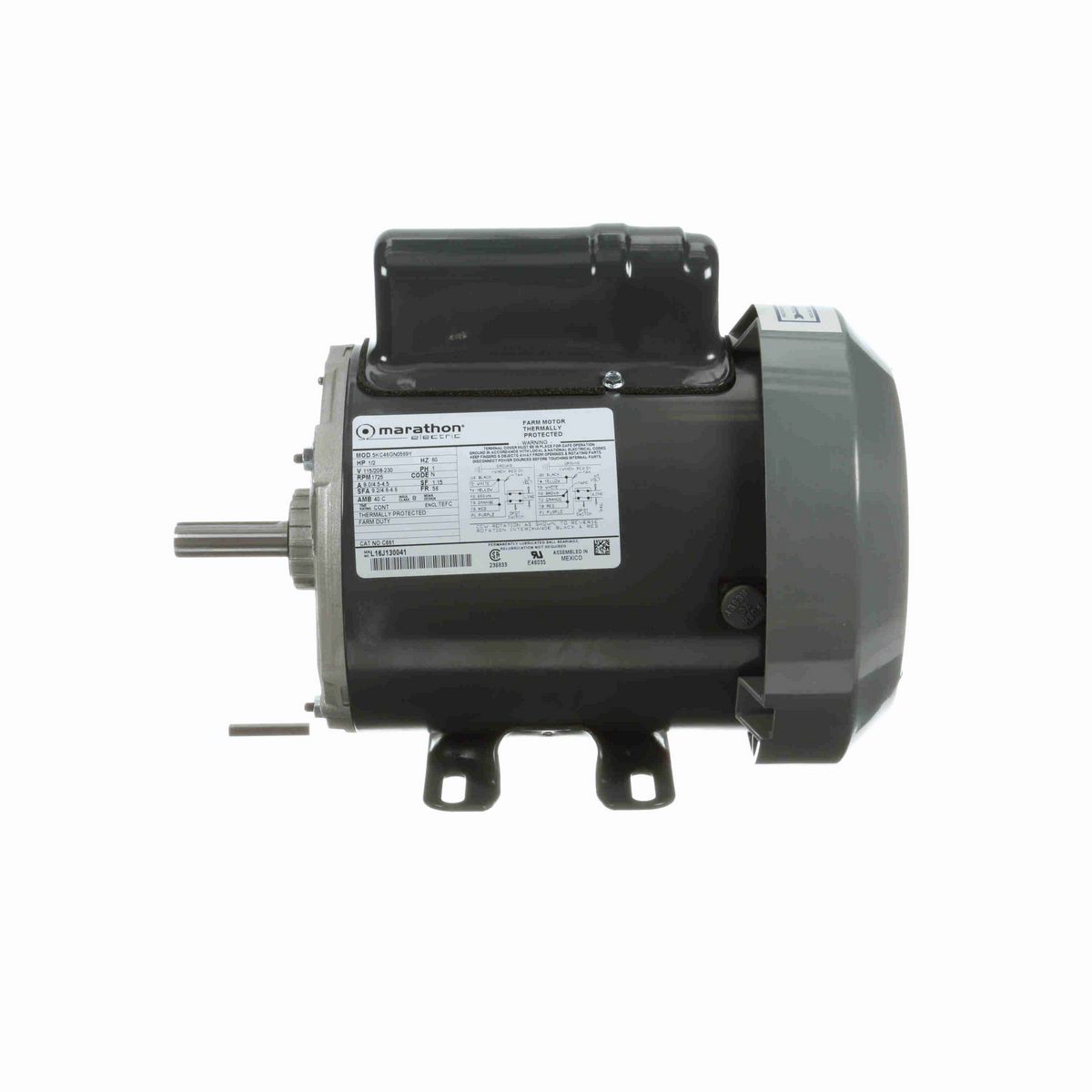 LEESON General Purpose Motor, 0.50 HP, 1 Ph, 60 Hz, 115/208-230 V, 1800 RPM, 56 Frame, TEFC - C661