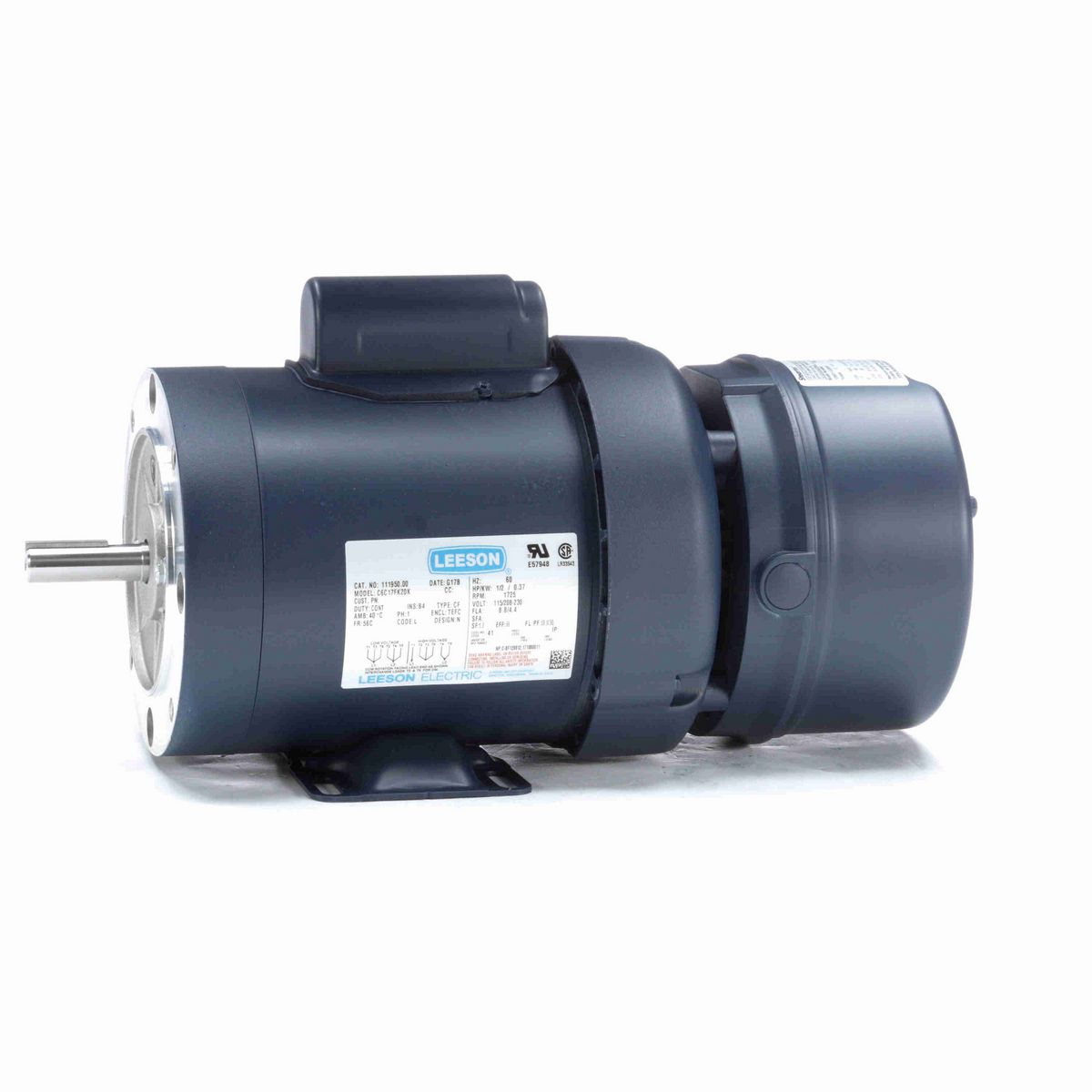 LEESON Brake Motor, 0.50 HP, 1 Ph, 60 Hz, 115/230 V, 1800 RPM, 56C Frame, TEFC - 111950.00